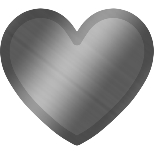 A heart with a brushed chrome pattern. It has an outline that is slightly darker than the rest of it